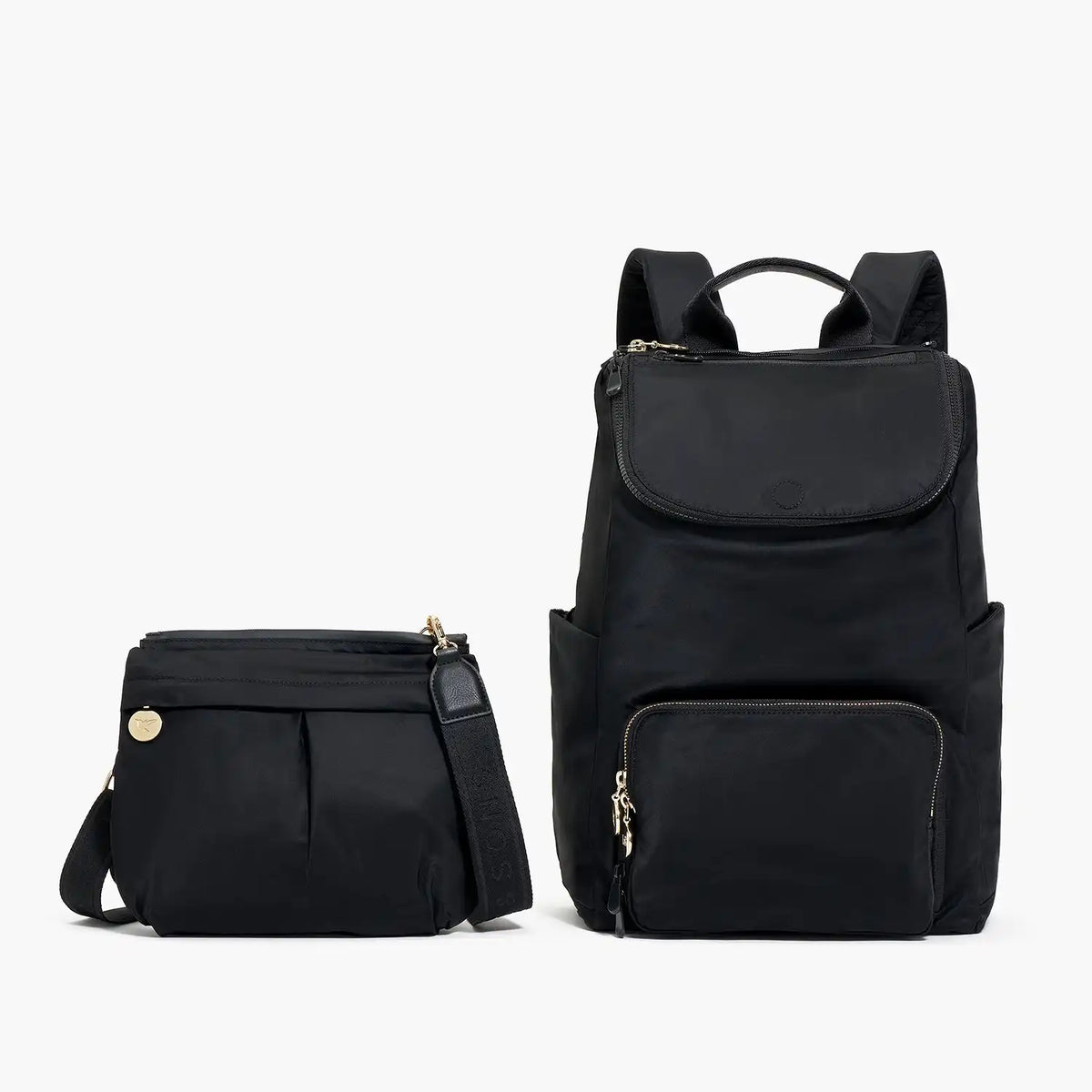 Melrose Rucksack - Recycled Nylon - Black / Gold / Camel