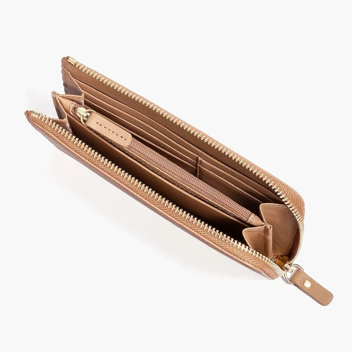 Magnolia Leather Wallet - Saffiano Leather - Dark Tan / Gold / Camel