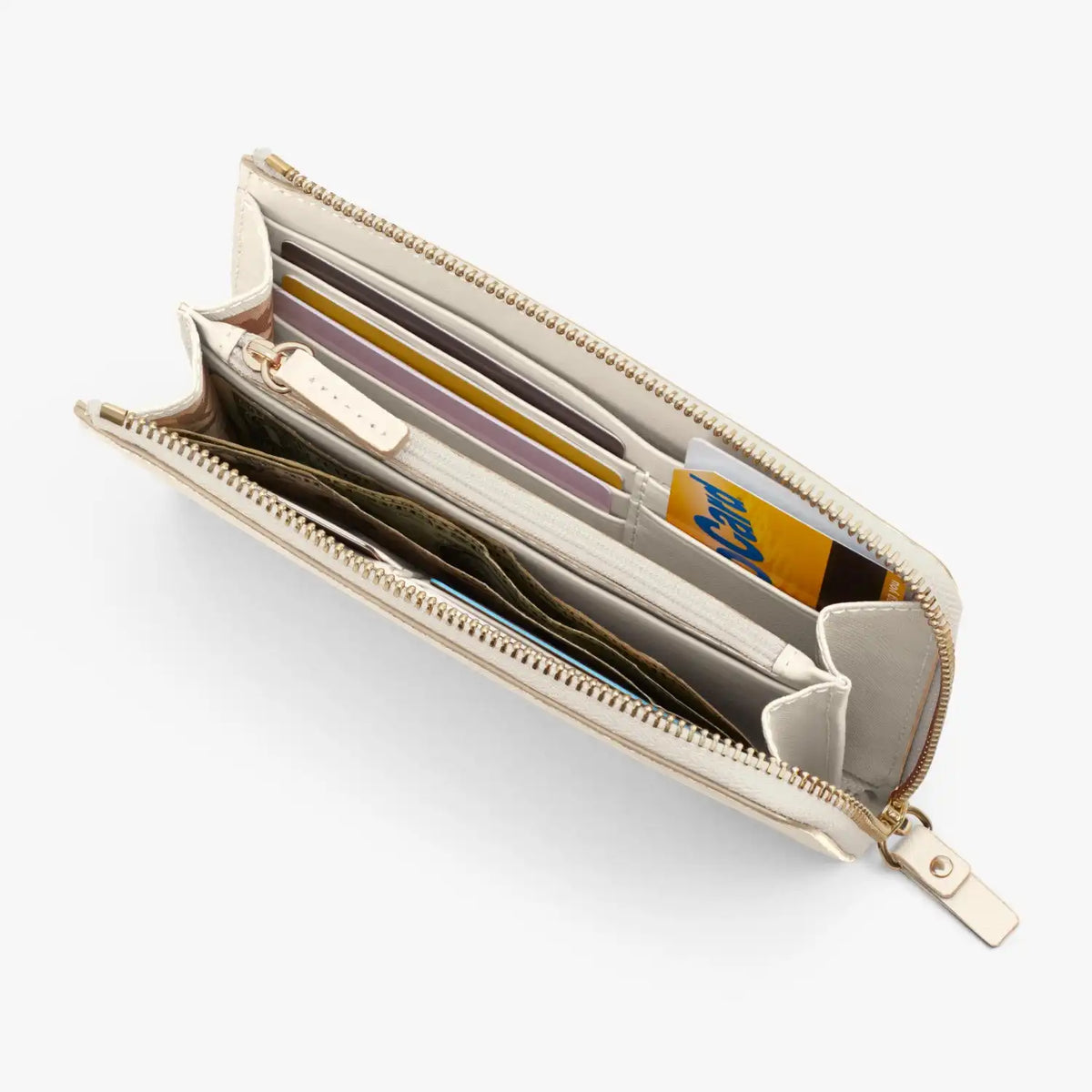 Magnolia Leather Wallet - Saffiano Leather - Ivory / Gold / Camel