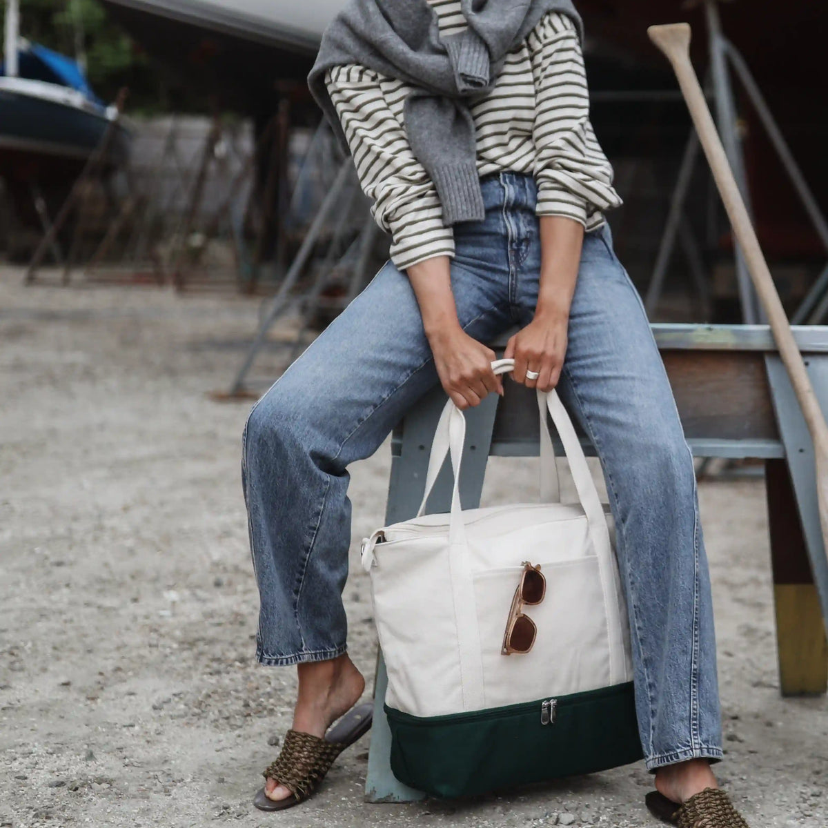 Catalina Deluxe Tote - Eco Friendly Canvas - Dark Green Colorblock