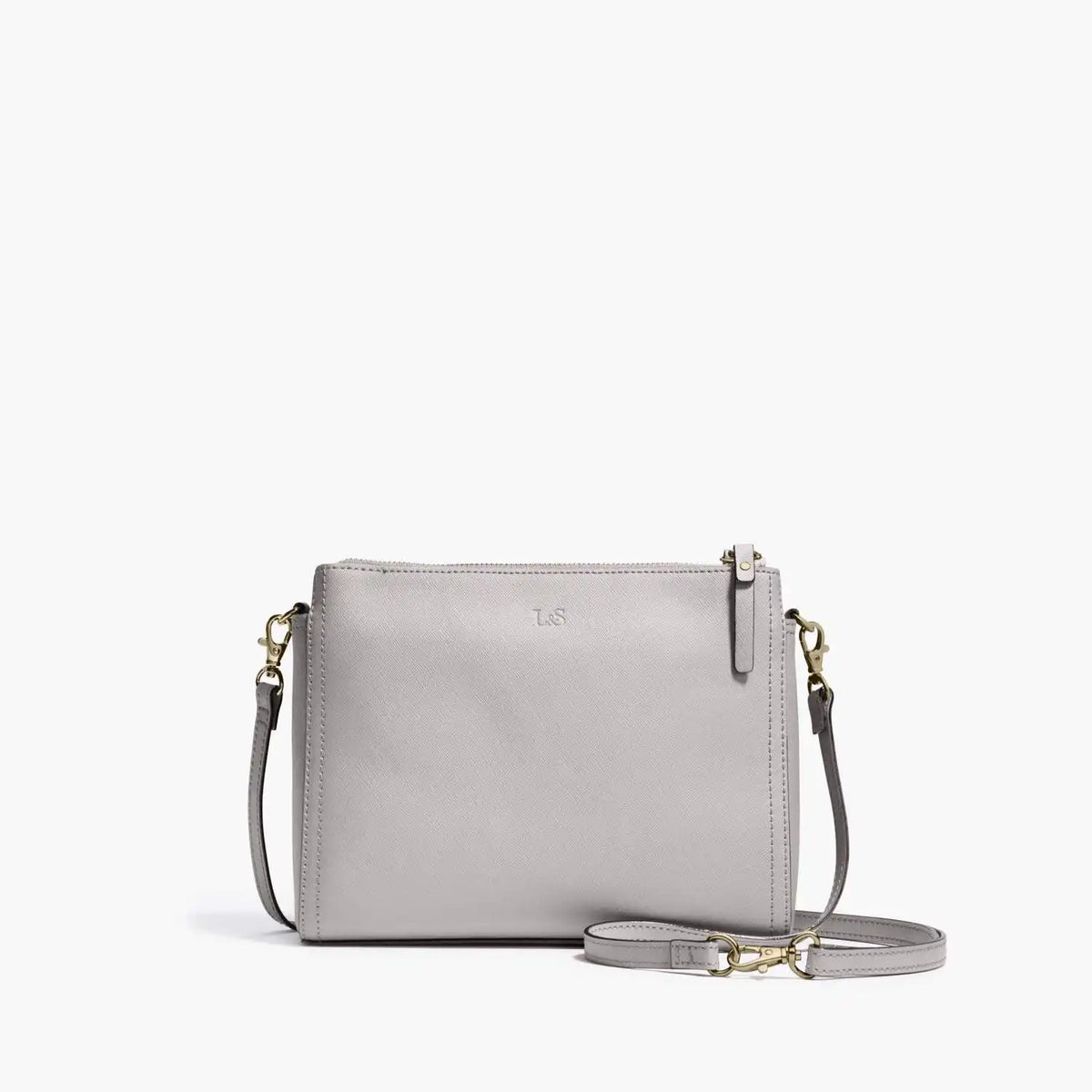 Pearl - Saffiano Leather - Light Grey / Gold / Grey