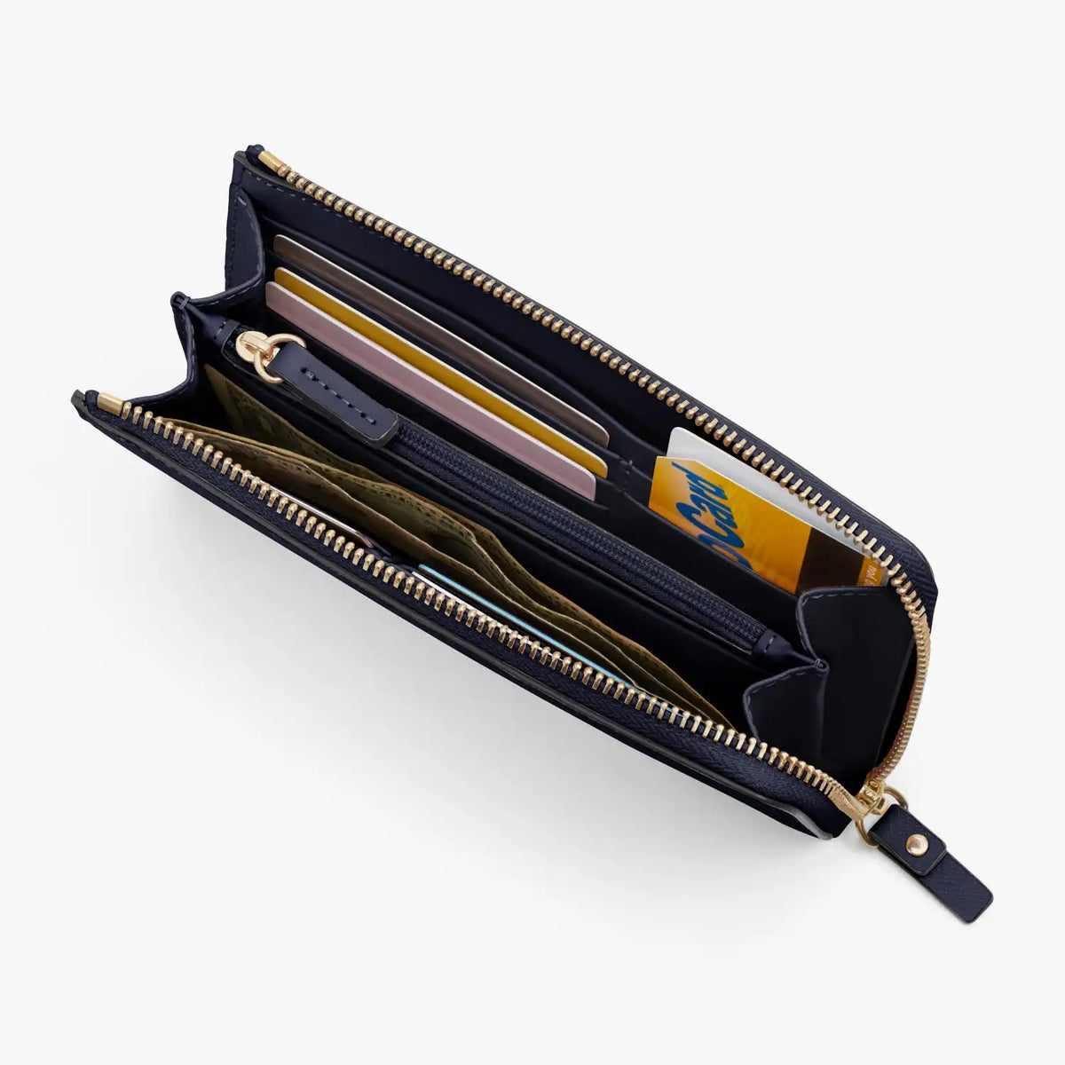 Magnolia Leather Wallet - Saffiano Leather - Deep Navy / Gold / Camel